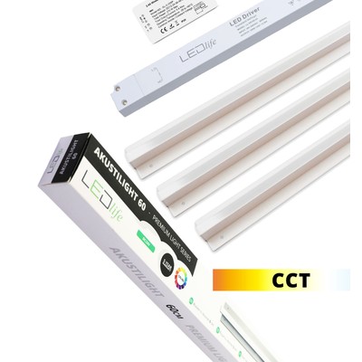 Troldtekt LED Skinnesæt 3×90 cm – CCT Planforsænket Akustilight inkl. fjernbetjening ledninger og driver – Kulør : Fra varm til kold