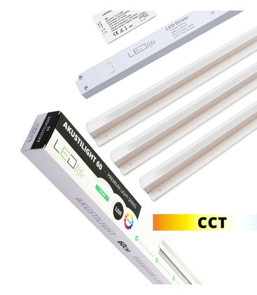 Troldtekt LED Skinnesæt 3x90 cm - CCT, Planforsænket, Akustilight inkl. fjernbetjening, ledninger og driver