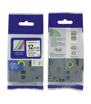 Restsalg: TapeTZe-SE3 sort tekst på hvid tape 12mm x 8m sikkerhedstape kompatibel