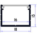 Aluprofil 18x13 til IP65 og IP68 LED strip - Bred, 1 meter, inkl. matteret cover og klips