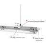 150cm Limea T8 LED armatur, gennemfortrådet - Til 1x150cm LED rør, IP65 vandtæt