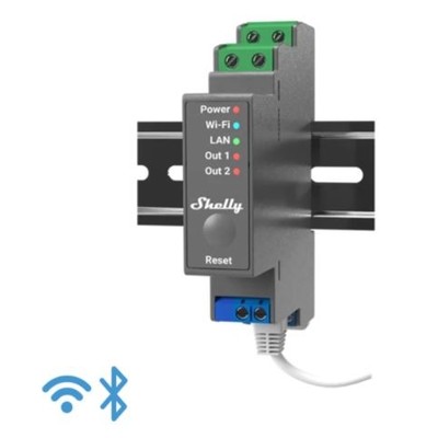 Billede af Shelly Pro 2 - WiFI relæ, 2 kanaler med potentialfrit kontaktsæt (110-230VAC) hos MrPerfect.dk
