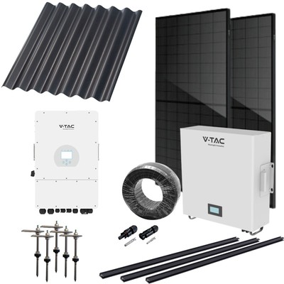 6kW komplet hybrid solcelleanlæg med batteri – Til eternit eller stål-profiltag DEYE 3-faset hybrid inverter Sort i sort – Batteristørrelse : 9,6kWh Retning solceller : Stående Rækker : 2 Solceller kW : 7,4