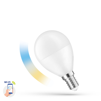 Billede af LED 5W CCT Smart Home LED pære - Tuya/Smart Life, virker med Google Home, Alexa og smartphones, P45, E14 - Dæmpbar : Dæmpbar, Kulør : CCT (Varm til Kold Hvid) hos MrPerfect.dk