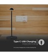 V-Tac opladelig 3i1 bordlampe - Sort, IP20, touch dæmpbar, model mini