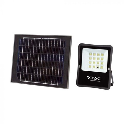 V-Tac 12W Solcelle projektør LED - Sort, inkl. solcelle, fjernbetjening, IP65 - Kulør : Neutral