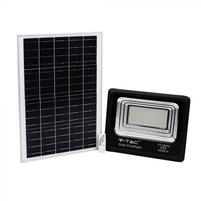 V-Tac 50W Solcelle projektør LED - Sort, inkl. solcelle, fjernbetjening, IP65 - Dæmpbar : Ikke dæmpbar, Kulør : Neutral