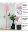 Opladelig LED bordlampe Inde/ude - Pink, touch dæmpbar, CCT, IP54 udendørs