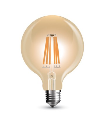 V-Tac 6W LED globepære - Kultråd, Ø9,5 cm, dæmpbar, ekstra varm hvid, E27