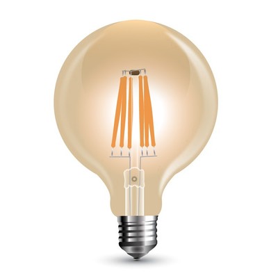 V-Tac 8W LED globepære - Kultråd, Ø12,5 cm, dæmpbar, ekstra varm hvid, E27 - Dæmpbar : Dæmpbar, Kulør : Ekstra varm
