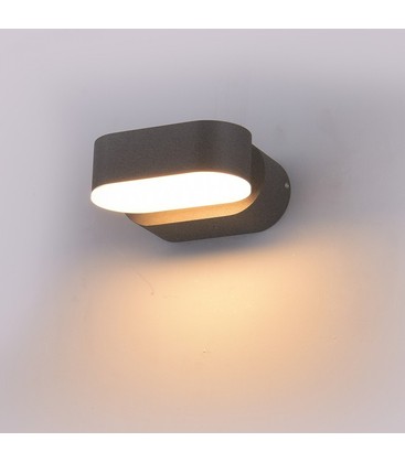 V-Tac 6W LED grå væglampe - Oval, roterbar 350 grader, IP65 udendørs, 230V, inkl. lyskilde