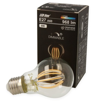 8W LED Pære - Kultråd LED, E27, A60D - Dæmpbar : Ikke dæmpbar, Kulør : Varm