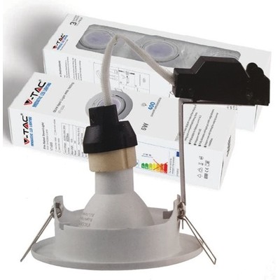 V-Tac 3-pak Indbygningsspot med 5W lyskilde - Hvid front, komplet med GU10 holder og LED spot, indendørs - Dæmpbar : Ikke dæmpbar, Kulør : Varm