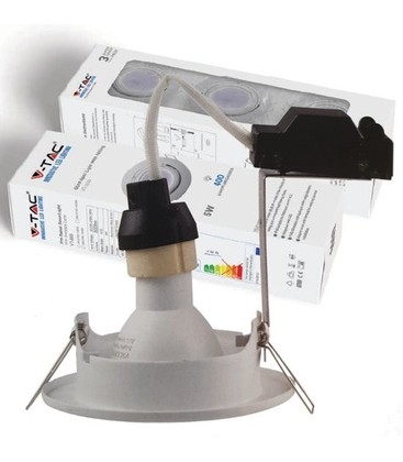 V-Tac 3-pak Indbygningsspot med 5W lyskilde - Hvid front, komplet med GU10 holder og LED spot, indendørs