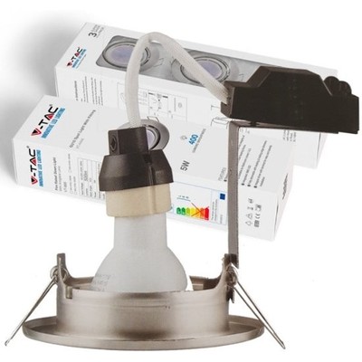 V-Tac 3-pak Indbygningsspot med 5W lyskilde - Stål front, komplet med GU10 holder og LED spot - Dæmpbar : Ikke dæmpbar, Kulør : Varm