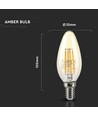 V-Tac 4W LED kertepære - Kultråd, røget glas, ekstra varm, E14