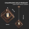 V-Tac geometrisk pendellampe - Champagne/guld farve, kvadrat, E27