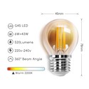 Outlet: LED Filament pære G45 E27 6W - 2200K Amber