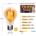 Outlet: LED Filament pære A60 E27 - 6W 2200K - Amber