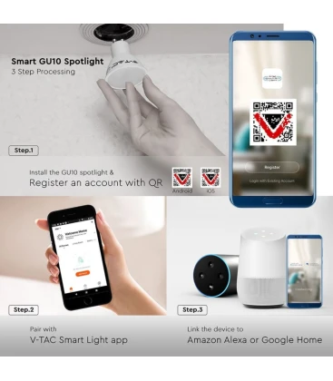 Installation af en Smart Home GU10 pære i en fatning.