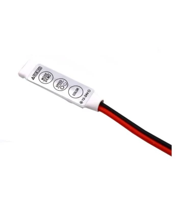 Mini RGB controller til LED strips, der viser knapper til betjening og reset.