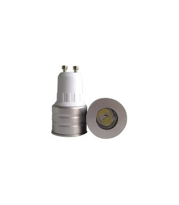 En kompakt GU10 3W MINI3 LED spot pære der viser den karakteristiske GU10 sokkel.