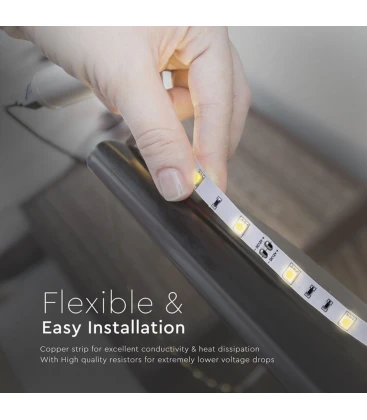 Illustration af korrekt installation af LED strip til dæmper og strømforsyning.