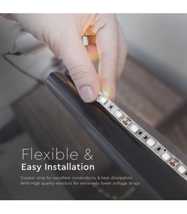 Illustration af hvordan en LED strip kan bøjes og installeres omkring hjørner.
