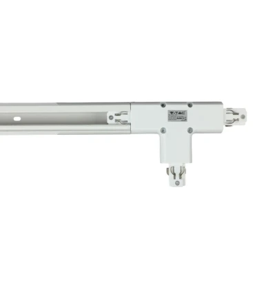 Installation af T-samler til hvide skinnesystemer der forbinder flere skinner.